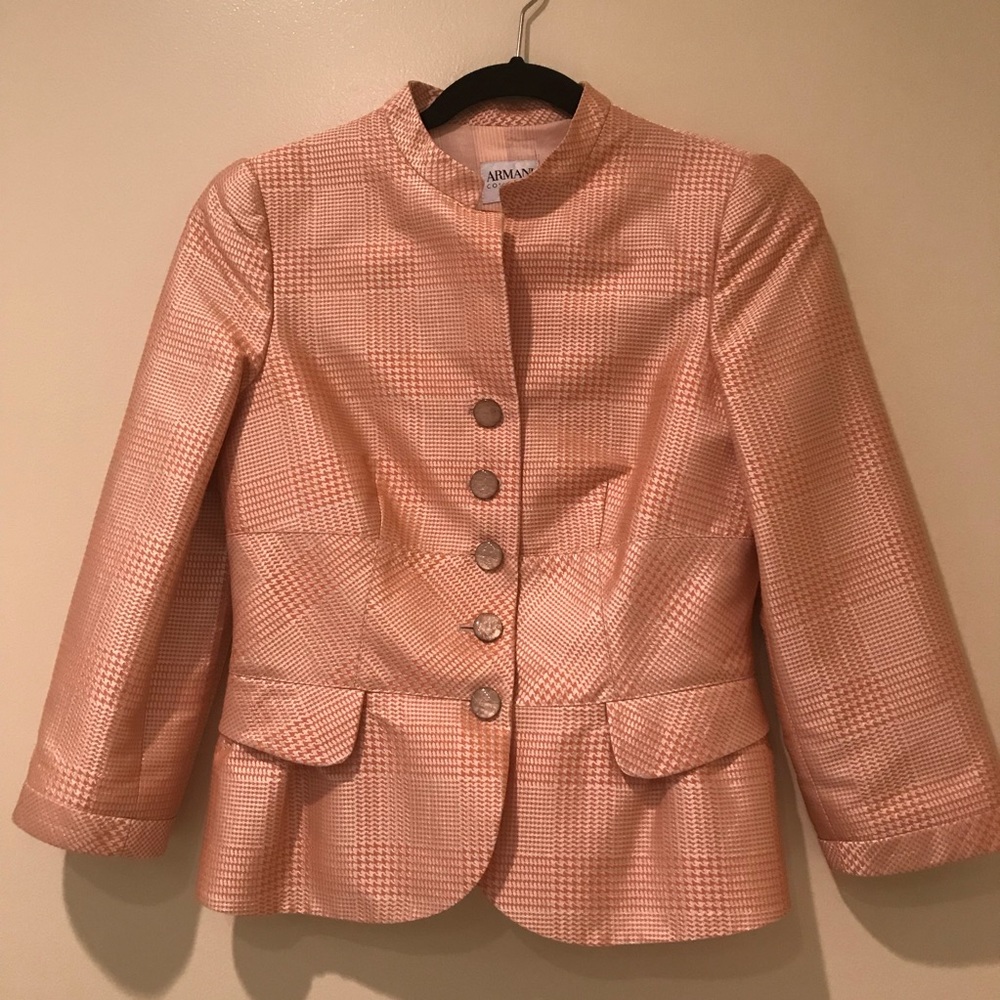 Armani Collezioni Antinea Silk Blend Glen Plaid High Neck Blazer Jacket Sz 4 40
